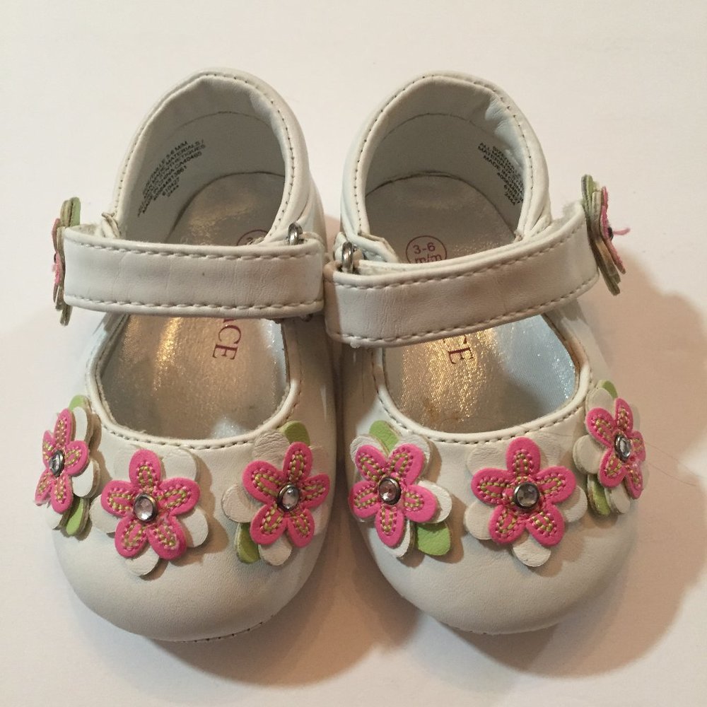 Baby Girl's White/Pink Flower Shoes 3-6 Months